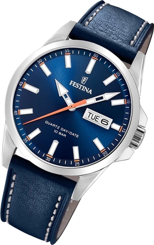 Festina Armbanduhr Herren F20358/3 Leder Uhr blau Klassik Produktbild 