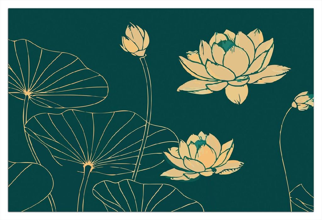 Wallario selbstklebendes Poster - Lotusblüten im Linienstil, Größe: 61 x 91,50 cm