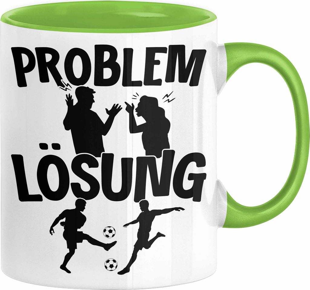 Fußballer Tasse Geschenk für Fußballspieler Männer Geschenkidee Problem und Lösung Fussball Spielen (Grün)