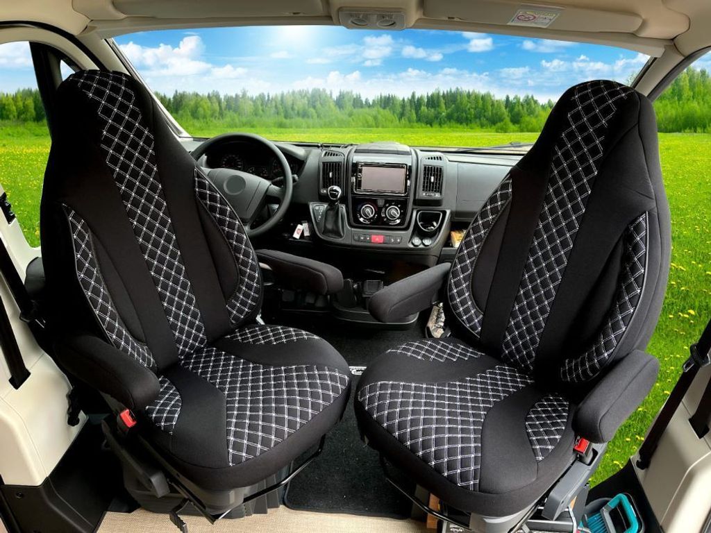 Schonbezüge für Wohnmobil 2er Set in Schwarz/Weiße Naht WPL408
