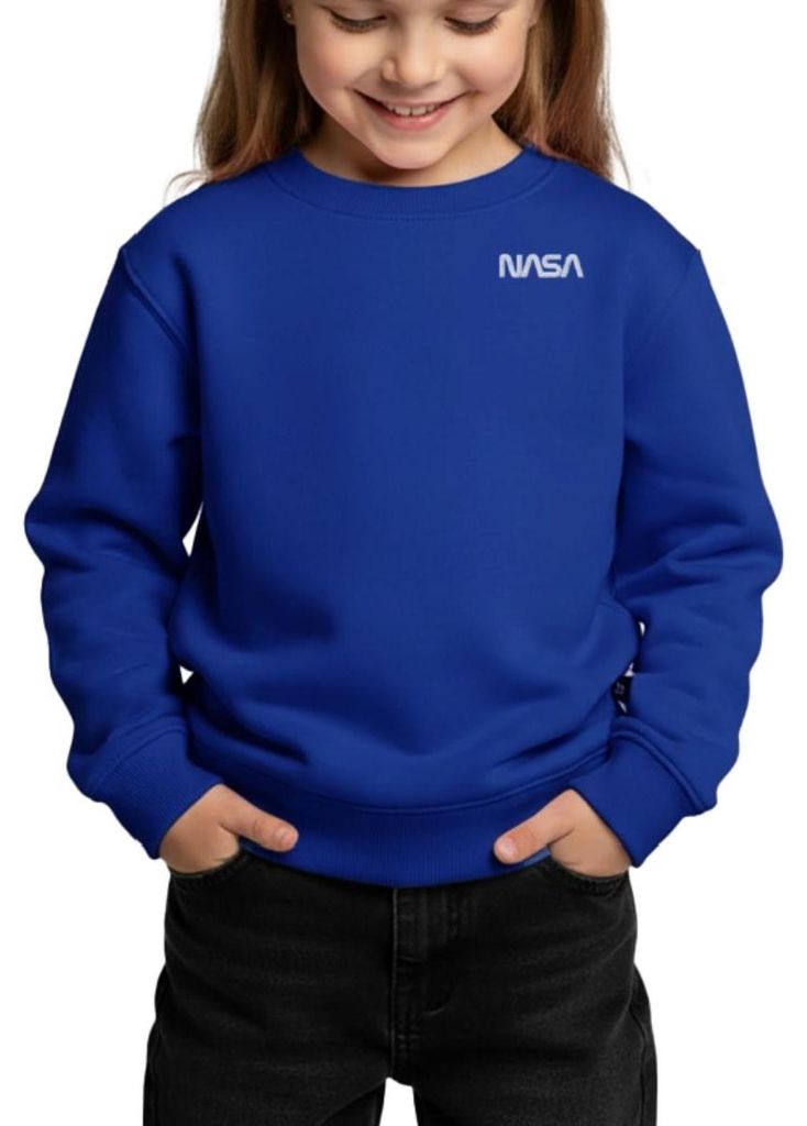 Spreadshirt Nasa Logo Klein Weiß Stick Kinder Premium Pullover, 134/140 (8 Jahre), Royalblau
