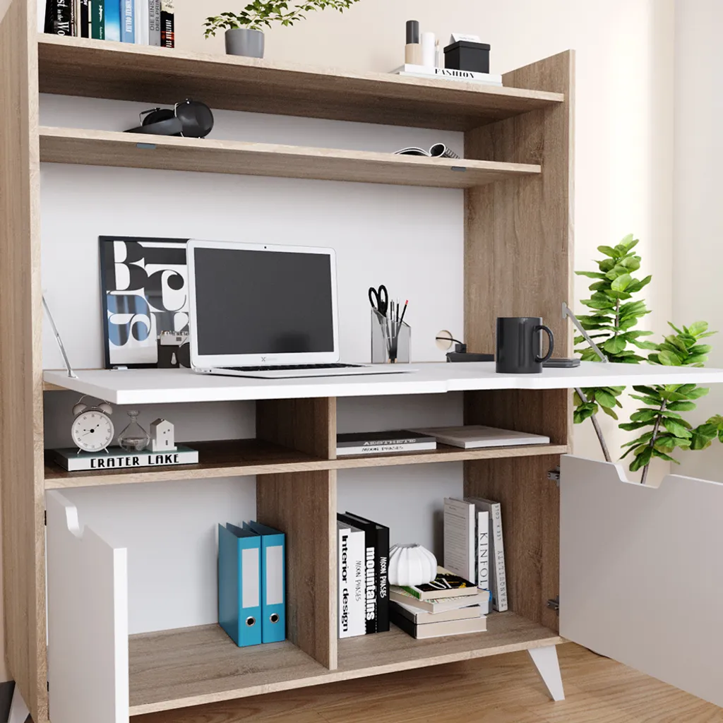 Secrétaire Vicco Berdi Sonoma 110cm - Bureau Compact Effet Bois Chêne - 5