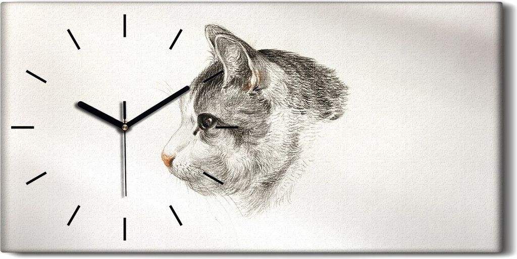 Dekor Leinwand Uhr Wandbilder Geräuschlos 60x30 Zeichnung Tier Katze Kunst - schwarze Hände