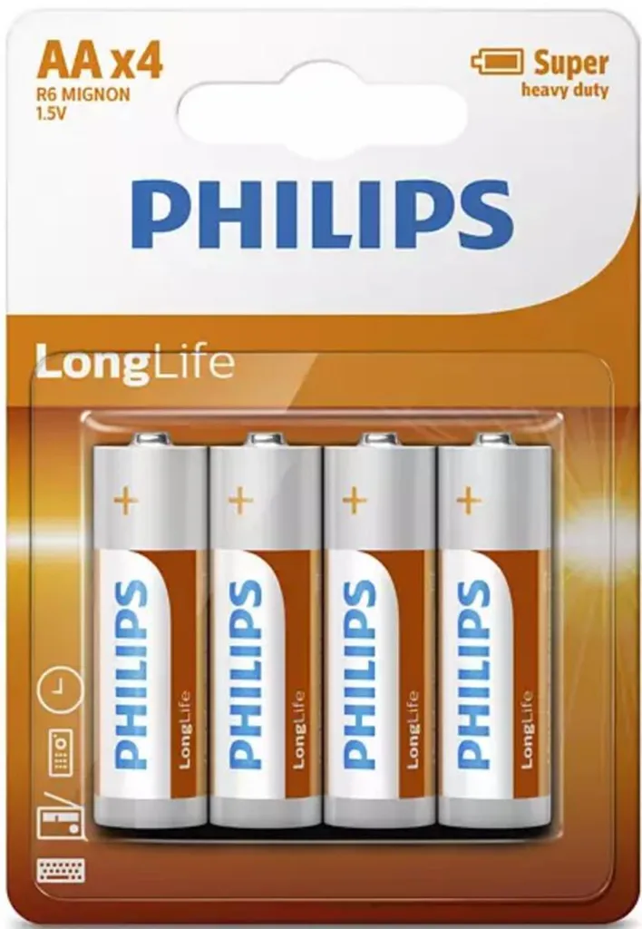 Pack 4 Piles Philips LongLife R6 AA 1.5V - Longue Durée et Anti-Coulage