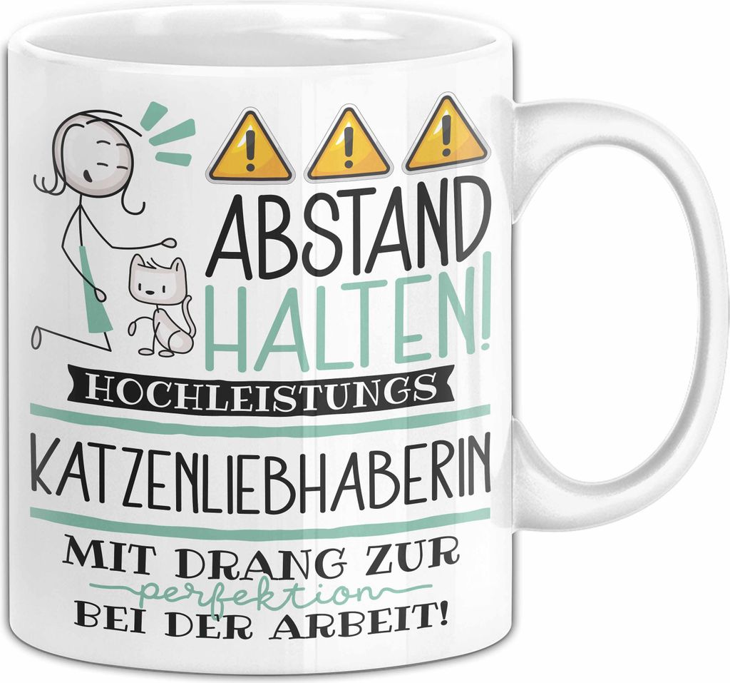 Katzenliebhaberin Tasse Geschenk Lustig Abstand Halten Hochleistungs-Katzenliebhaberin Mit Drang Zur Perfektion Bei Der Arbeit (Weiß)