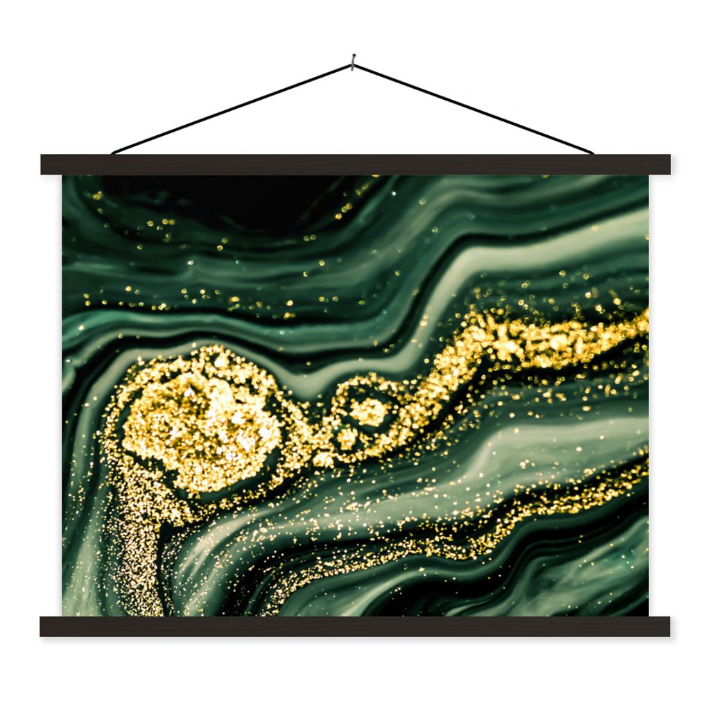 MuchoWow Textilposter Marmor - Gold - Glitter - Grün - Marmoroptik - Luxus 40x30 cm mit schwarzem Rahmen - Dekorationen