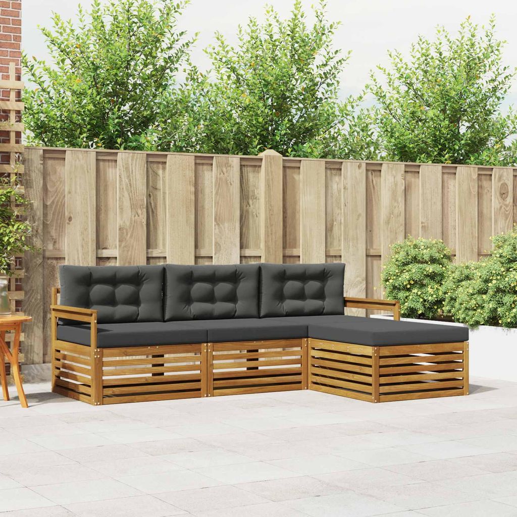 "Neues Produkt" Outdoor-Sofagarnitur ANTI-UV - CLORIS - mit Kissen - 4 pcs - Natur und Anthrazit - Modern Gartensofas V1185