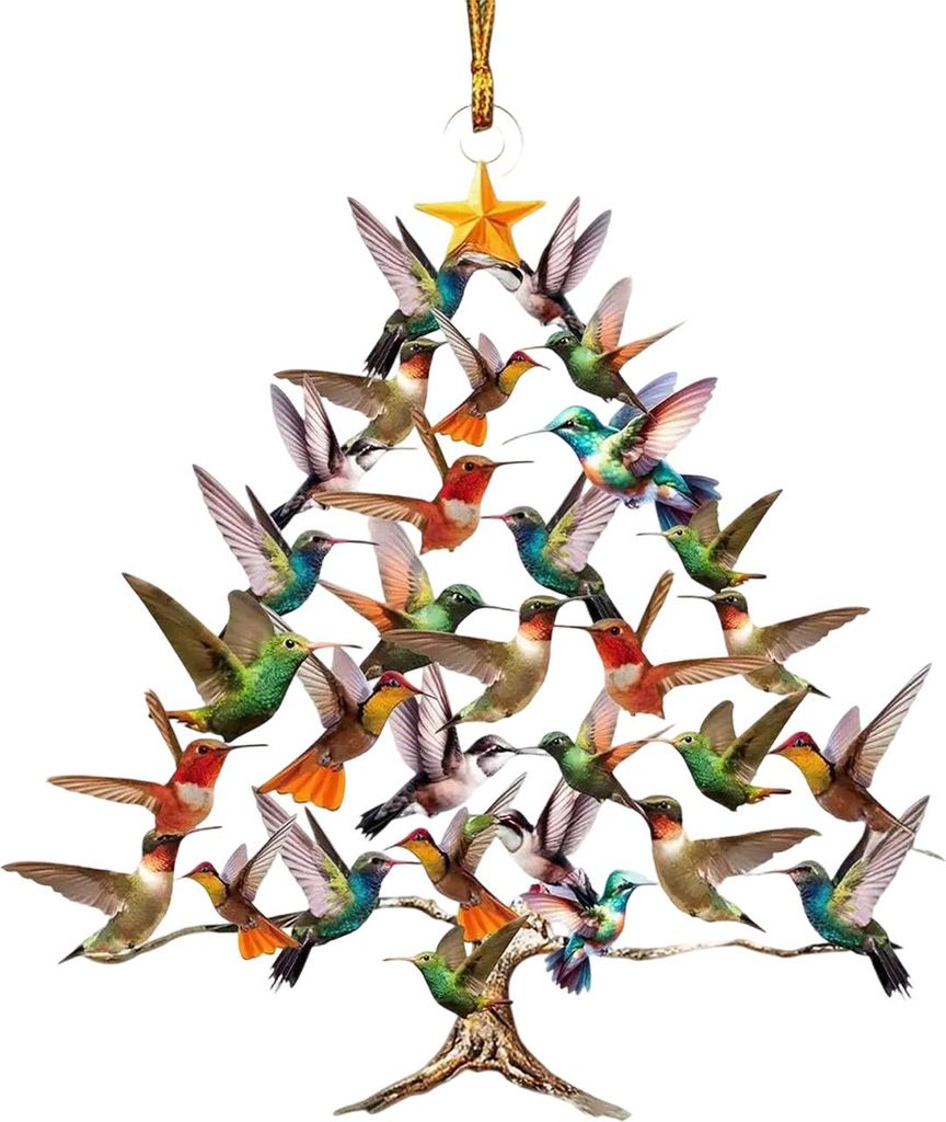 Kolibri-Weihnachtsschmuck, bunter Vogelstapel, hängende Dekoration, doppelseitiger Baumschmuck aus Acryl für Vogelliebhaber, Geschenke