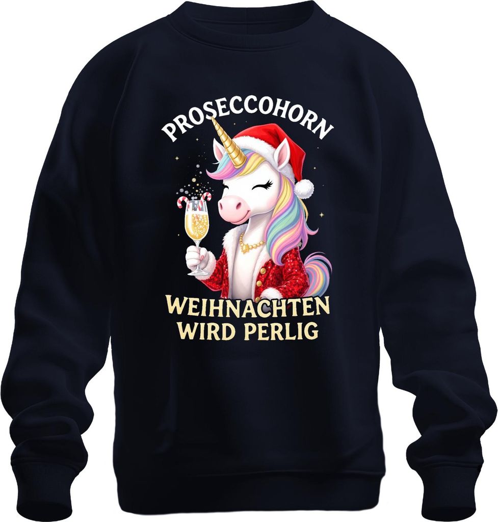 Proseccohorn Einhorn Weihnachten wird perlig Prosecco Geschenk Uni Sweatshirt Pullover, Navy, 3XL