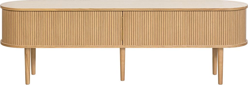 Miliboo - Vintage-TV-Möbel aus hellem Eichenholz mit Ablagefächern und 2 Schiebetüren B180 cm EPIC