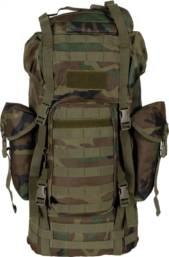 Sac à dos militaire type BW Woodland MFH 30250T avec système MOLLE