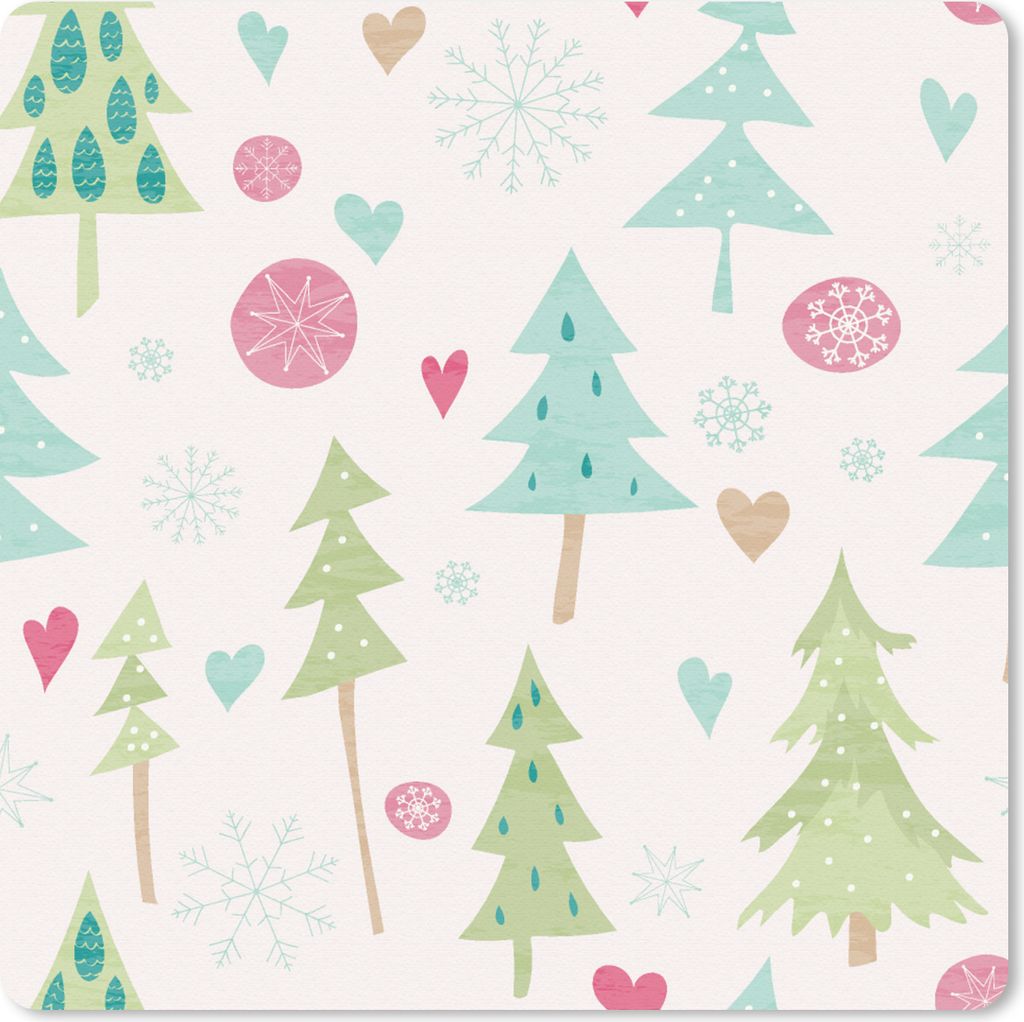 MuchoWow Mauspad Mousepad Winter - Wald - Muster - Schnee - Pastell 20x20 cm - Mousepads - Maus Mat - Pad - Mausunterlage - Desk Mat - Bureauarti...