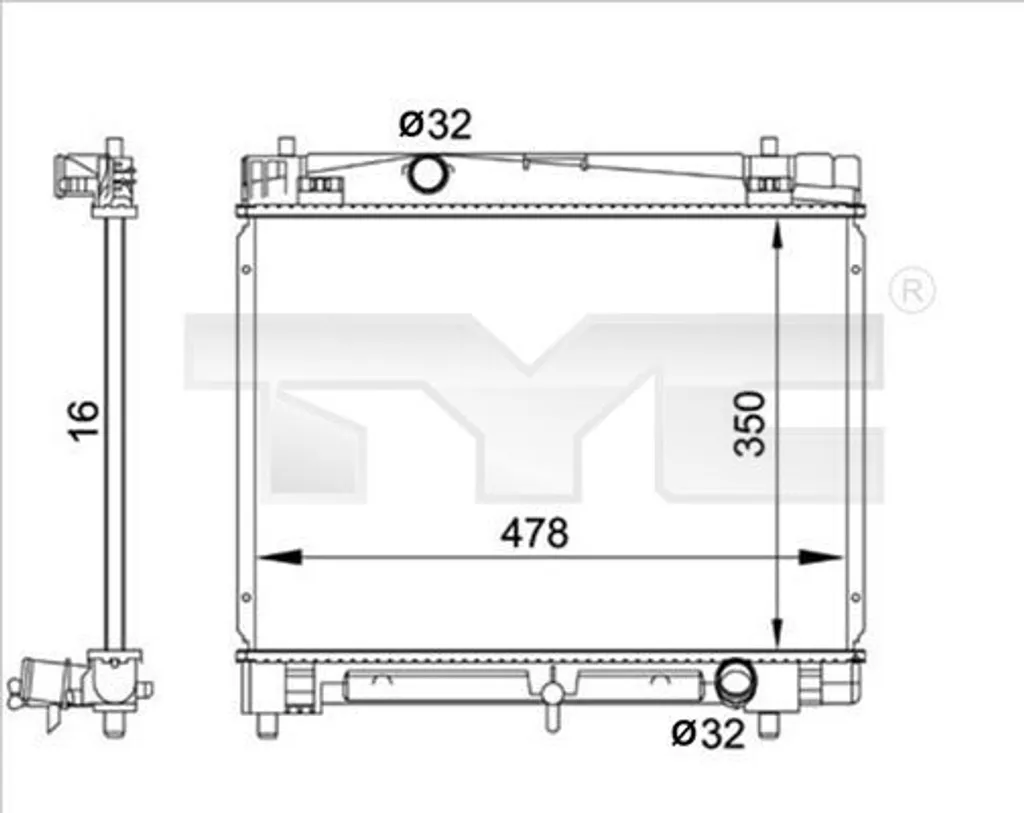 Radiateur TYC 736-0001 pour Yaris P13 P9 remplacement OE 164000Q040