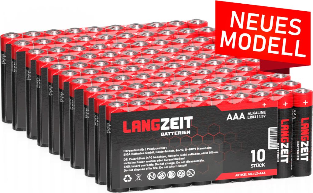 Langzeit Batterien AAA 100 Stück Alkaline Micro LR03 1,5V Produktbild 1