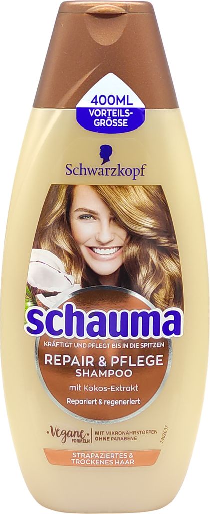Schauma Shampoo REPAIR + PFLEGE 400ml mit Kokos für strapaziertes + trockenes Haar