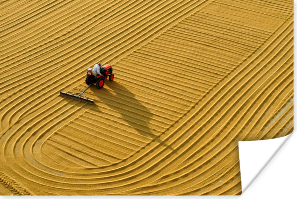 MuchoWow Poster Traktor - Sand - Leinen 180x120 cm - Fotoplakat
