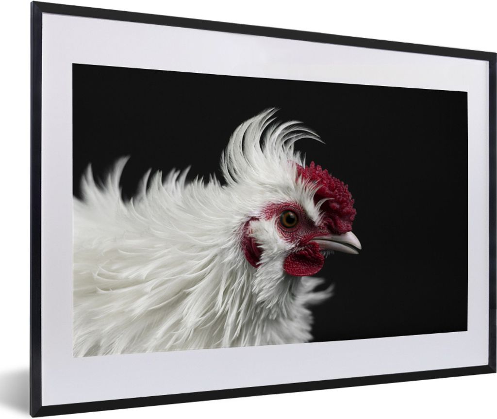 MuchoWow Gerahmtes Poster Huhn - Vogel - Schwarz 60x40 cm - Poster mit Schwarzem Bilderrahmen Wandposter Rahmen Foto Bilder - Schlafzimmer - Plak...