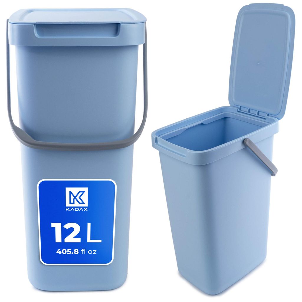 KADAX Abfallbehälter mit Deckel und Griff, Abfalleimer aus Plastik, Mülleimer für die Mülltrennung (Blau, 12L)
