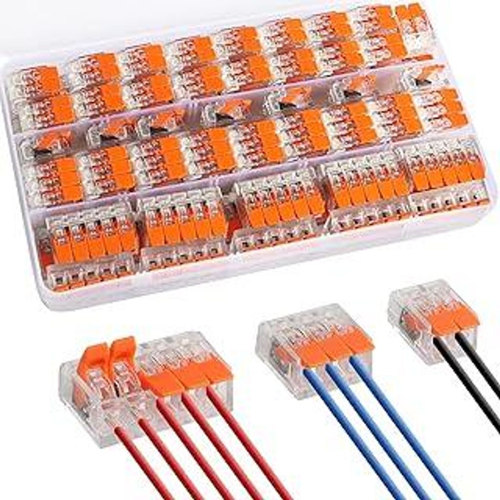 Kabelverbinder, 75 Stück Kabelklemmen Elektro, Wiederverwendbare Klemmen Set mit Betätigungshebel, 4mm² Leiter LüSterklemmen Verbindungsklemme ...