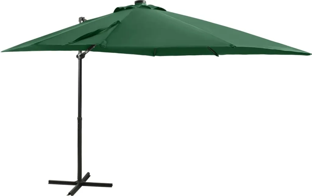 Parapluie déporté avec éclairage LED 250 cm vert sapin pour jardin