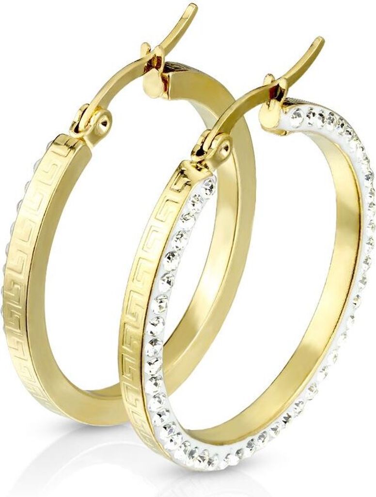 Damen Creole Kreole Klappcreole Edelstahl Zirkonia Kristalle Ornamente Autiga gold