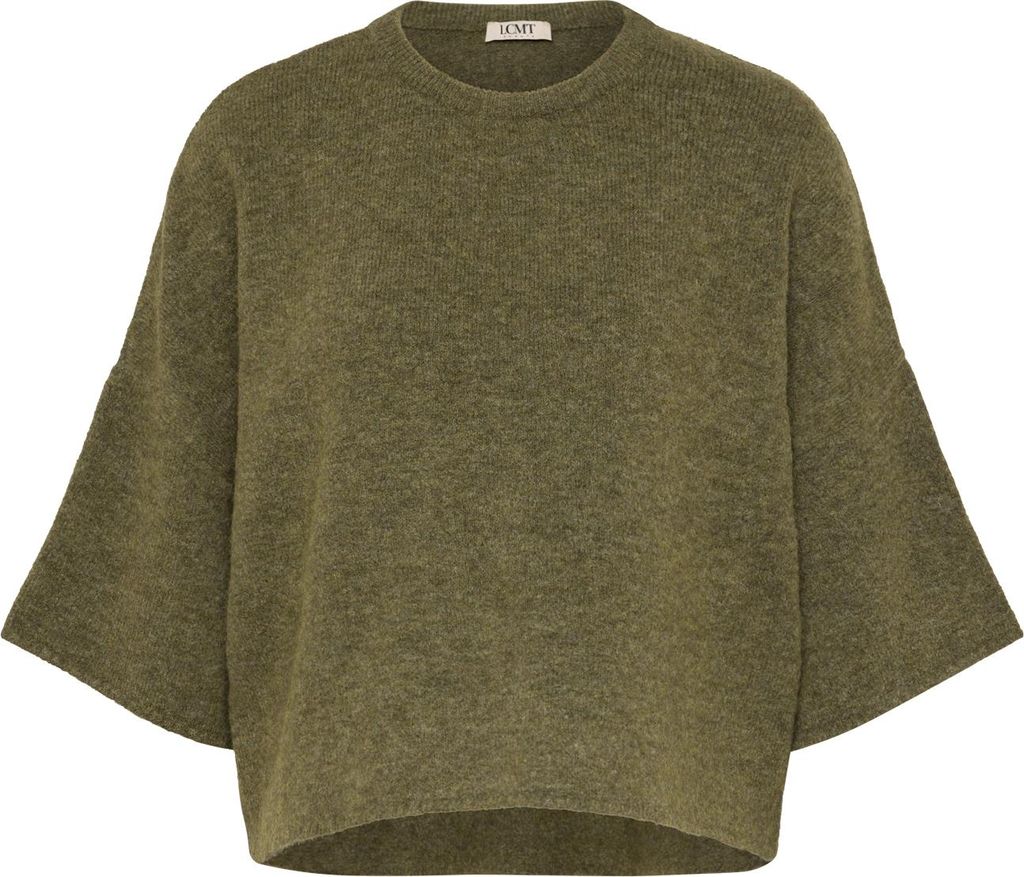 Grüner Halbarm-Pullover aus Wolle mit Rundhalsausschnitt, meliert, Größe 40