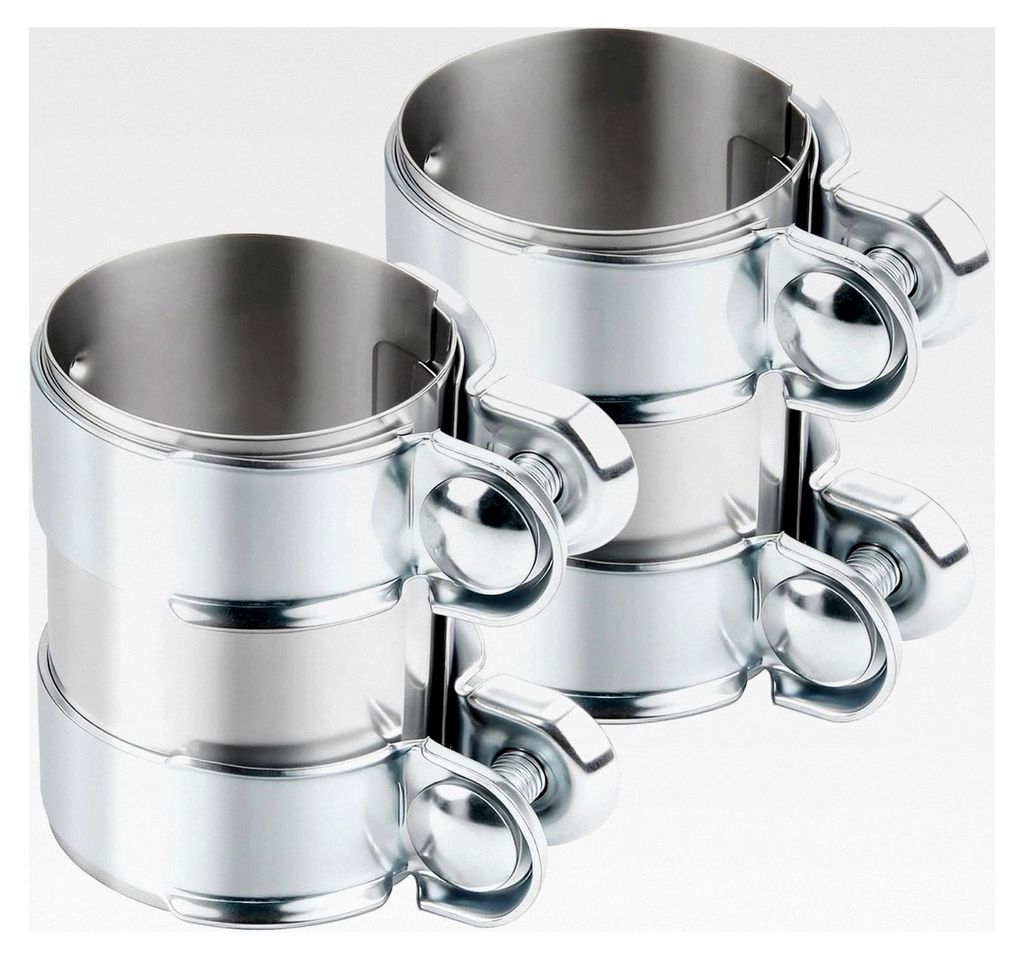 2 Stück Ø 60 mm x 95 mm Länge Doppelschelle Auspuffschelle Edelstahl Rohrverbinder, Universal Auspuff Abgasanlage