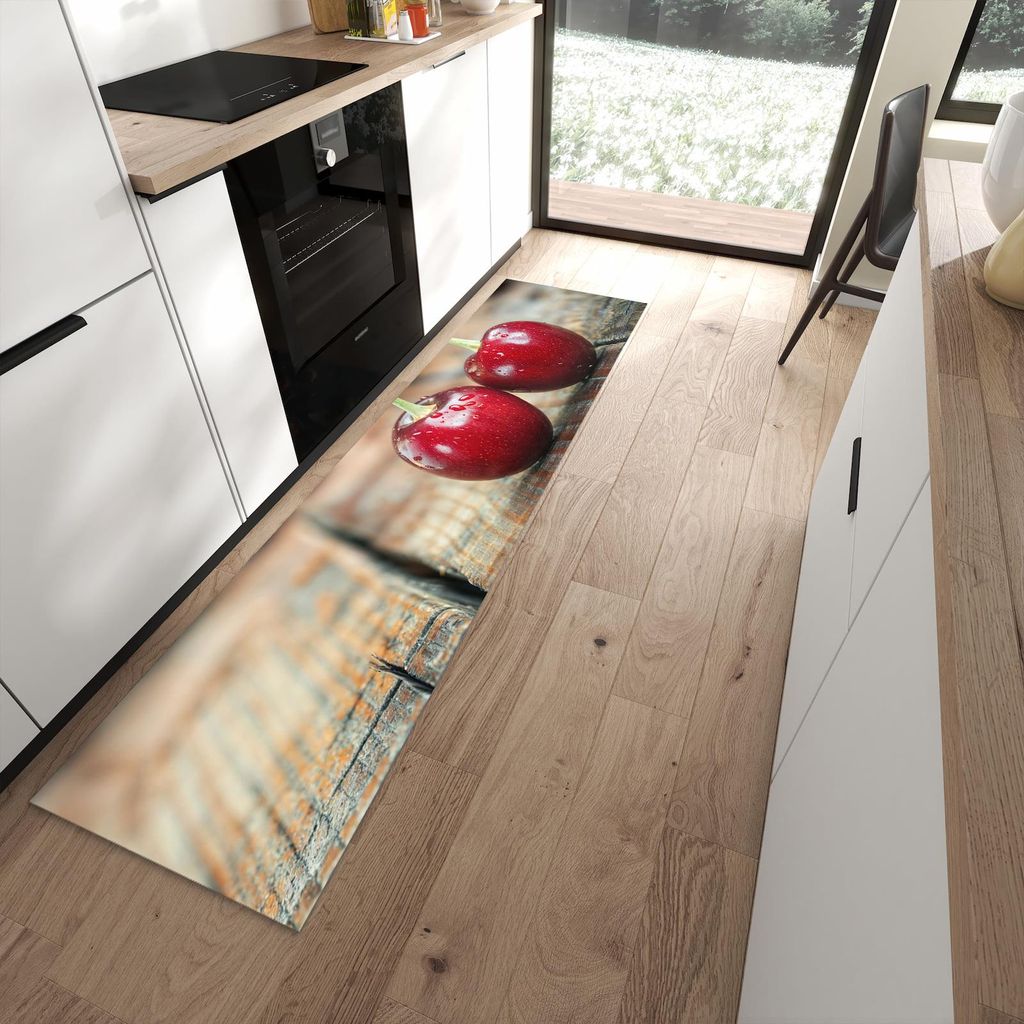 Küchenteppich 60x240cm rutschfest & abwischbar PVC Läufer - Kirschen des Frische