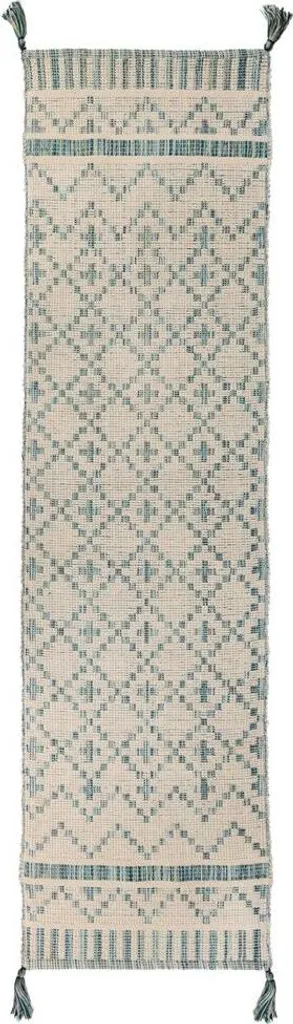 Tapis de sol Leela 60 x 200 cm ivoire et bleu sarcelle pour couloir