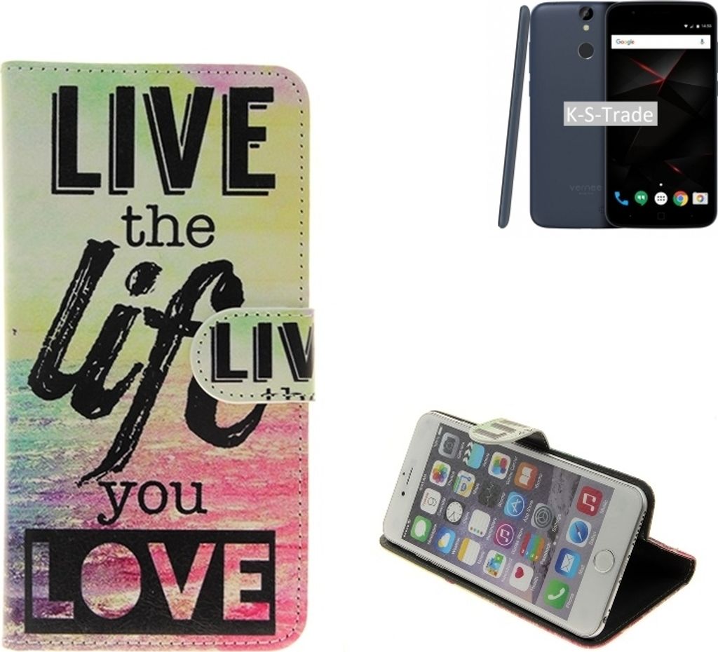 K-S-Trade Schutz-Hülle Handy-Hülle kompatibel mit Vernee Thor Schutzhülle 360° Wallet Case ''live life love'' Handyhülle Handy Tasche Etui