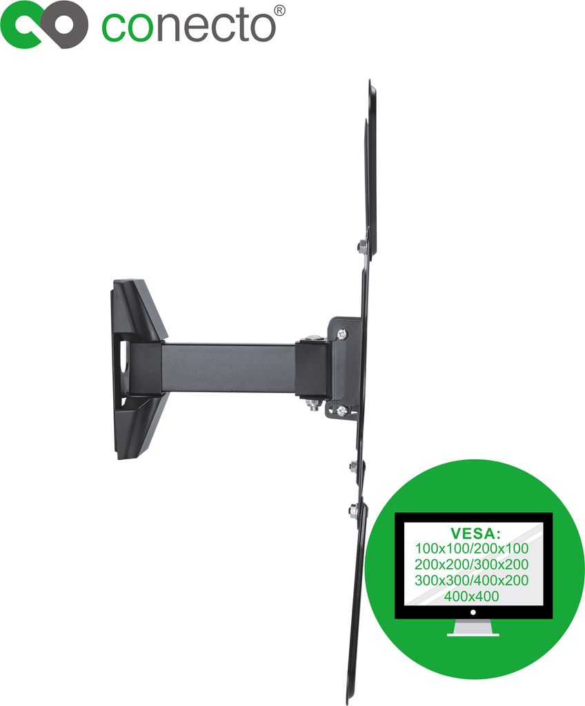 conecto CC50277 Wandhalterung für TV Geräte mit 81-140 cm (32-55 Zoll), neigbar: -10° bis 3°, schwenkbar: -90° bis 90°, Wandabstand: 62-212mm...