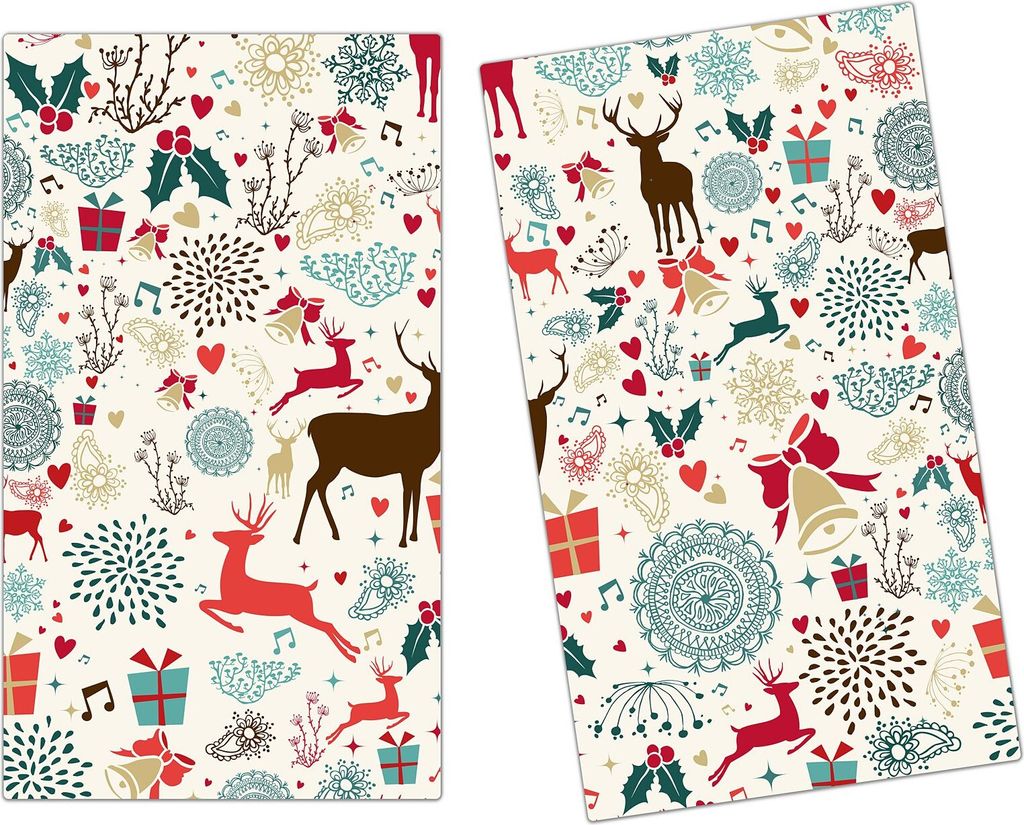 Spritzschutz Herdabdeckplatte Schneidebrett aus Glas Weihnachtselemente 2-Teilig (60x52cm)