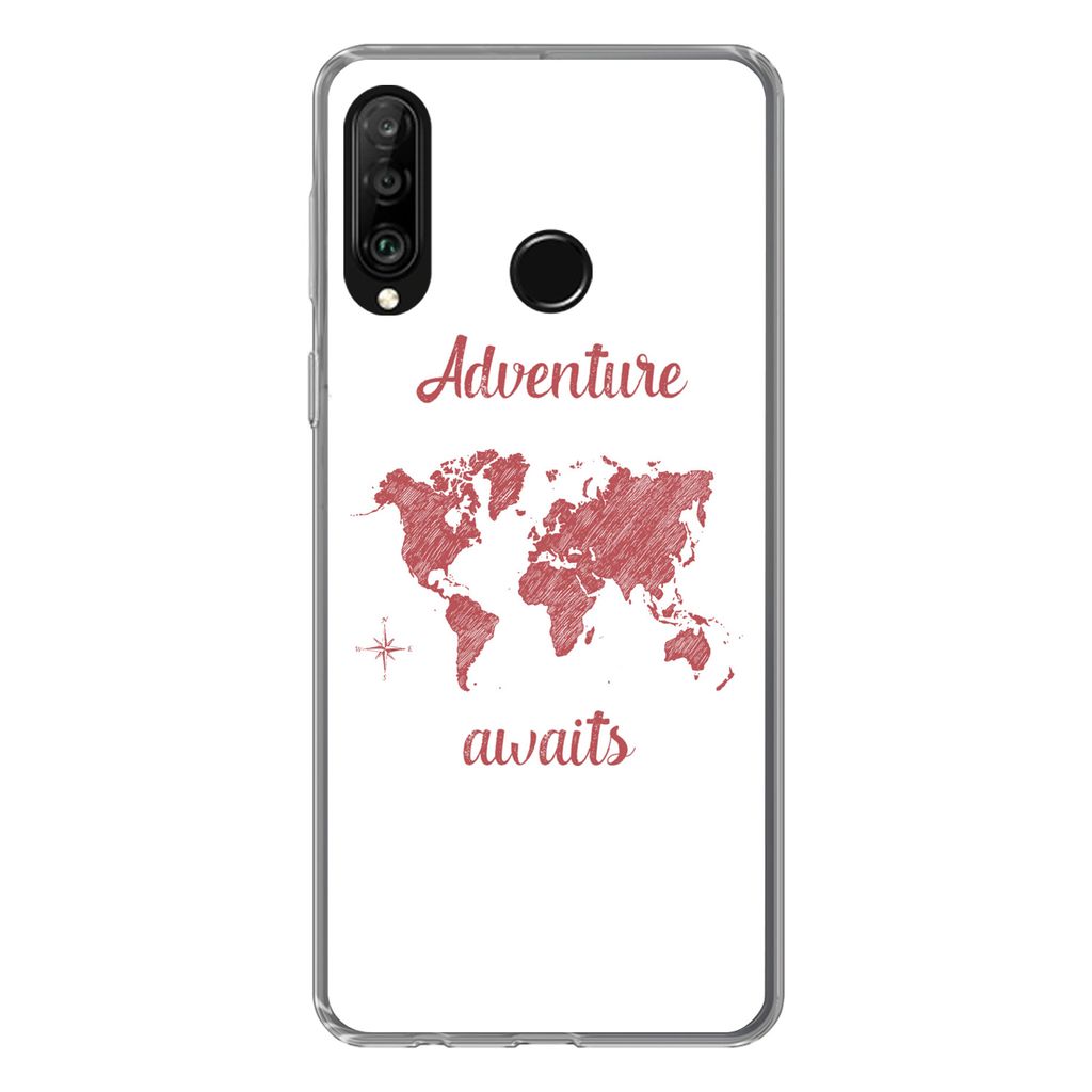 MuchoWow Handyhülle Schutzhülle Hülle für Huawei P30 Lite Karte - Sprichwörter - Rosa Silikon Softcase Handy Hülle - Handyhülle