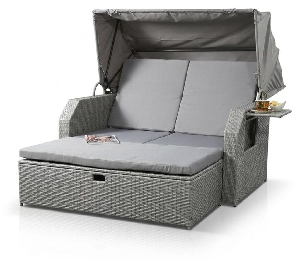Mucola Strandkorb Rattan Sonnenbett mit verstellbarem Dach Produktbild 