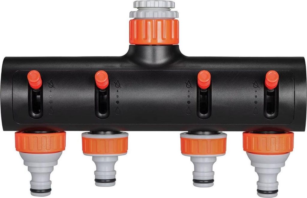 Zyrell 4-Wege Tuinschlauch-Splitter – Aluminium & ABS – Wasserverteiler mit Ventilen – Verstellbare Wasserströmung – Für Gartenbewässeru...