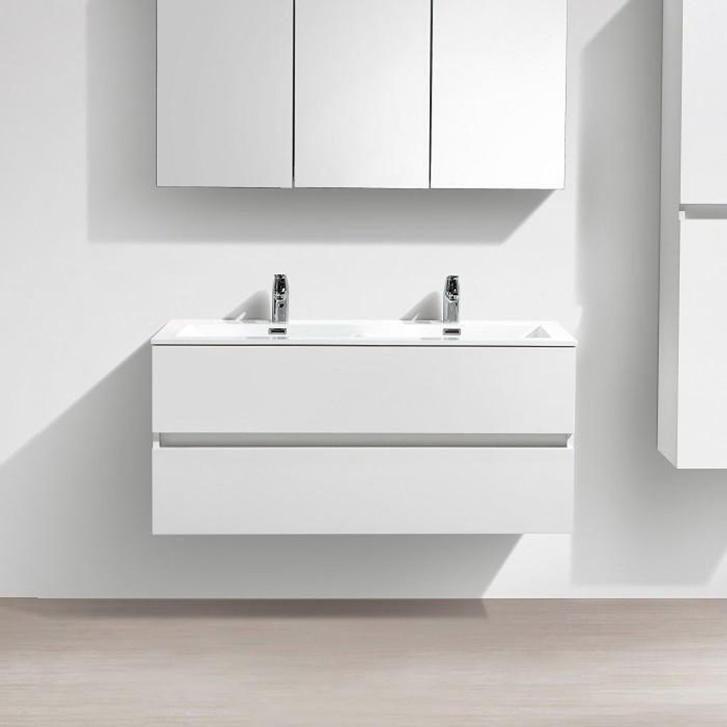 Doppelwaschtisch + Unterschrank 120 cm montiert weiß Produktbild 