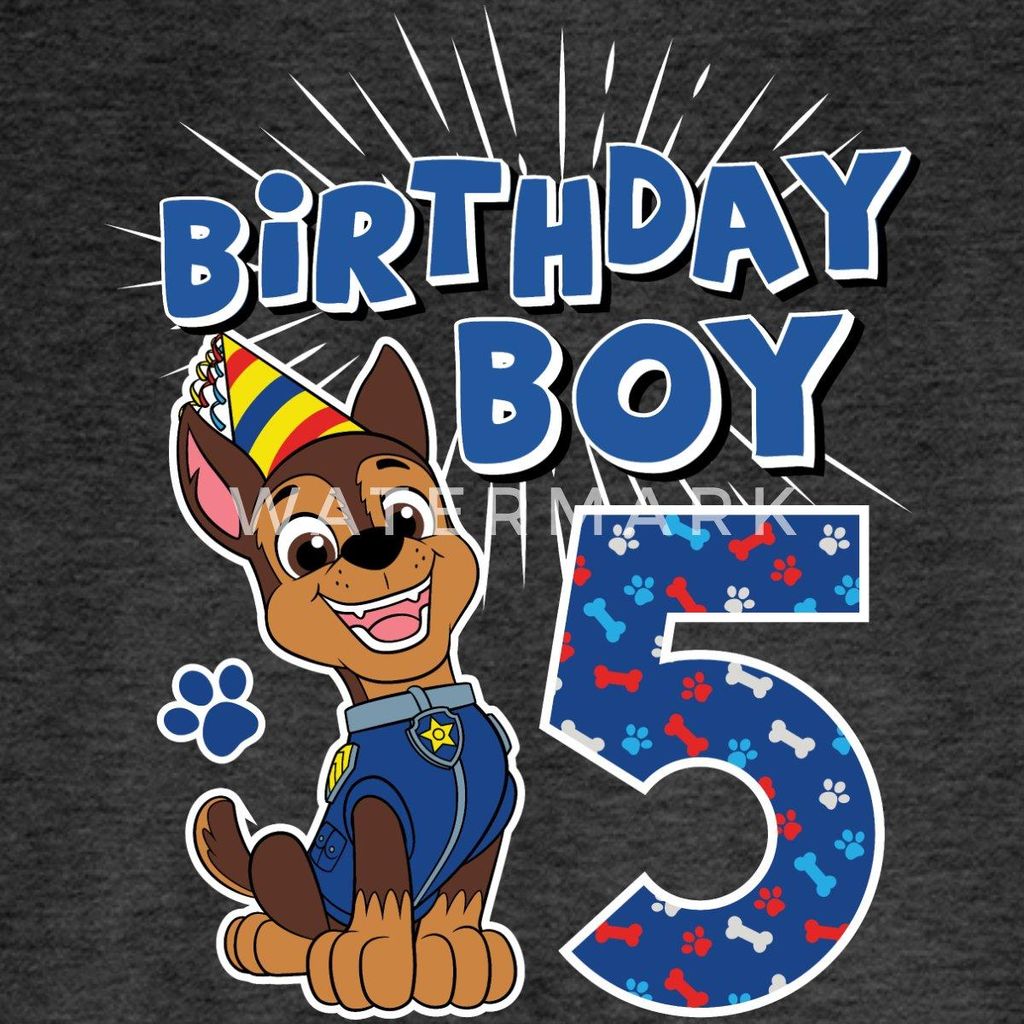 Spreadshirt Paw Patrol Geschenk 5 Jahre Alt 5. Geburtstag Chase Kinder Premium Langarmshirt, 110/116 (4 Jahre), Anthrazit meliert