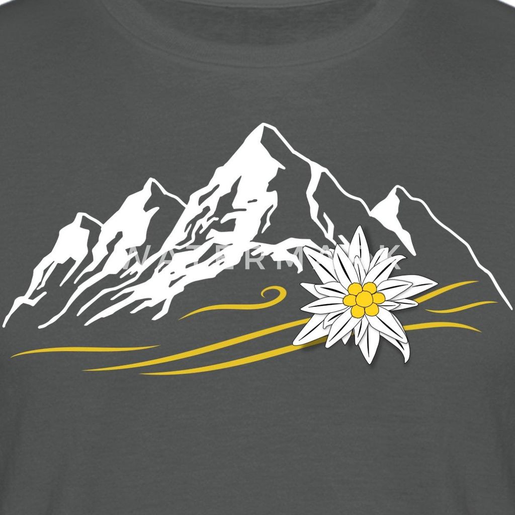 Spreadshirt Berglandschaft Bergliebe Alpen Mit Edelweiß Männer T-Shirt, 3XL, Anthrazit