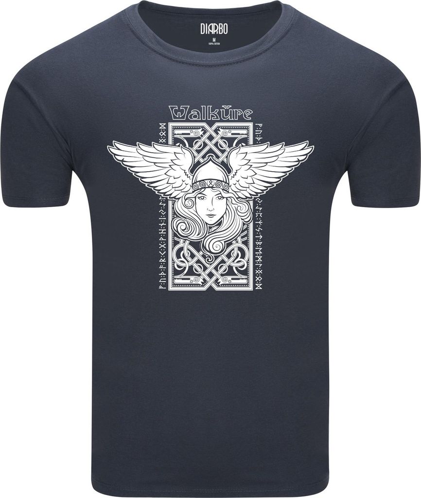 Diarbo Herren T-Shirt mit Wikinger Druck Walküre Dunkelgrau Gr.M