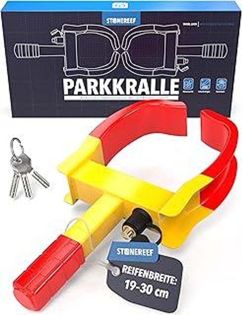 Parkkralle für PKW & Anhänger – Clamp mit Sicherheits-Schloss & 3 Schlüsseln – Radkralle & Reifenkralle für Auto, Wohnmobil & Caravan – F...