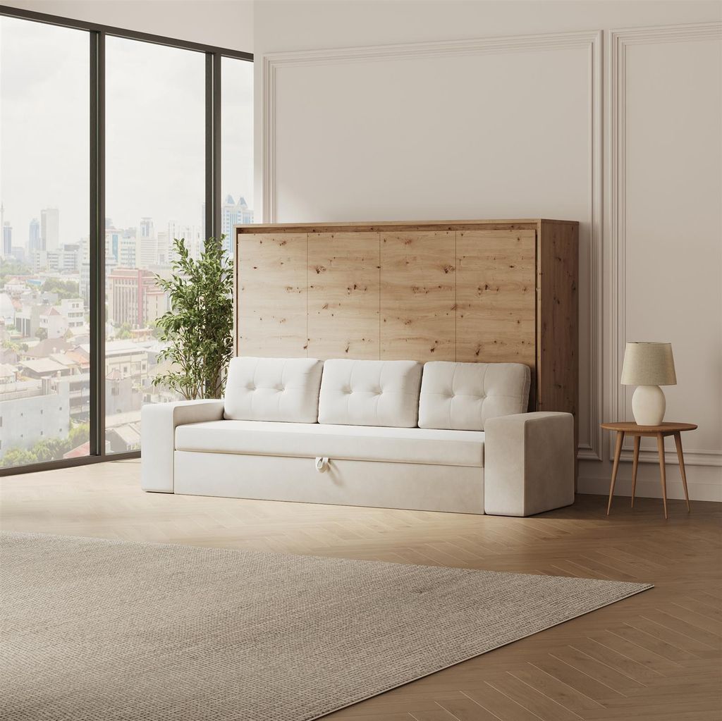 Schrankbett inkl.SOFA Sandgrau 140x200 H M2 (Tiefe 55cm) Wildeiche