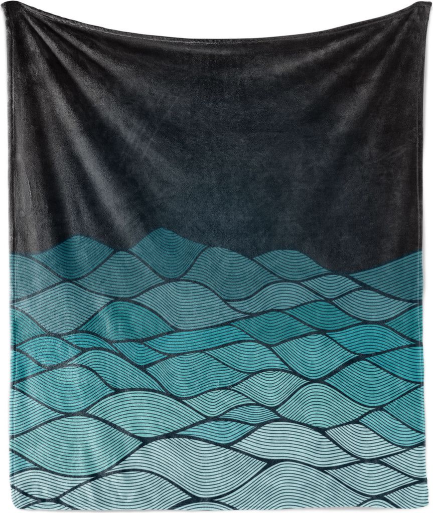 ABAKUHAUS Wellen Weich Flanell Fleece Decke, Meer Muster Ozean Fluid Dynamics Gewässer Doodle Blau Ombre, 175 x 230 cm, Dunkles Petrolblau Meerblau