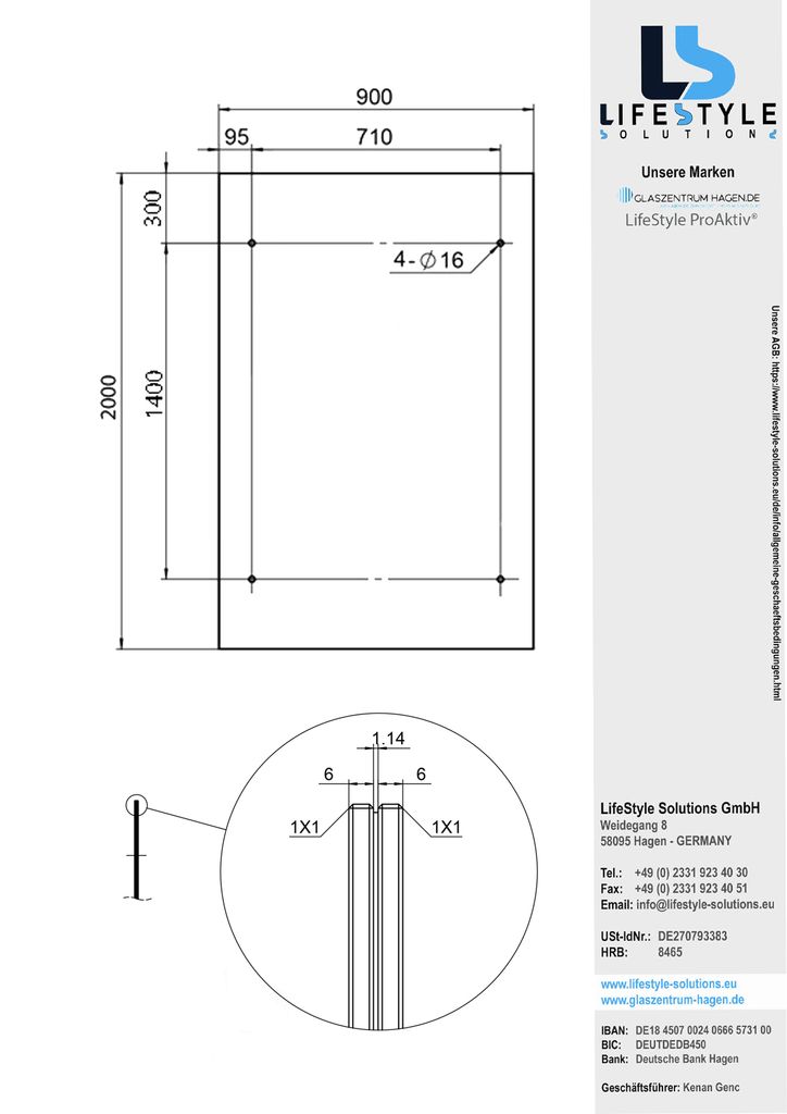 Glaszentrum Hagen - Typ/B 200x90cm | Kaufland.de