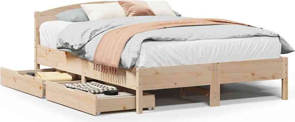 vidaXL Massivholzbett ohne Matratze 135x190 cm Kiefernholz