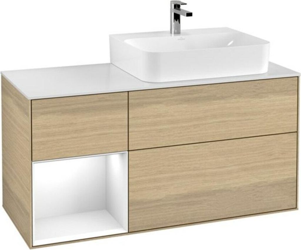 V&B Waschtischunterschrank Wandbeleuchtung Finion 120cm, Pl w m, Rg li glo wh. Lac, Oa ven