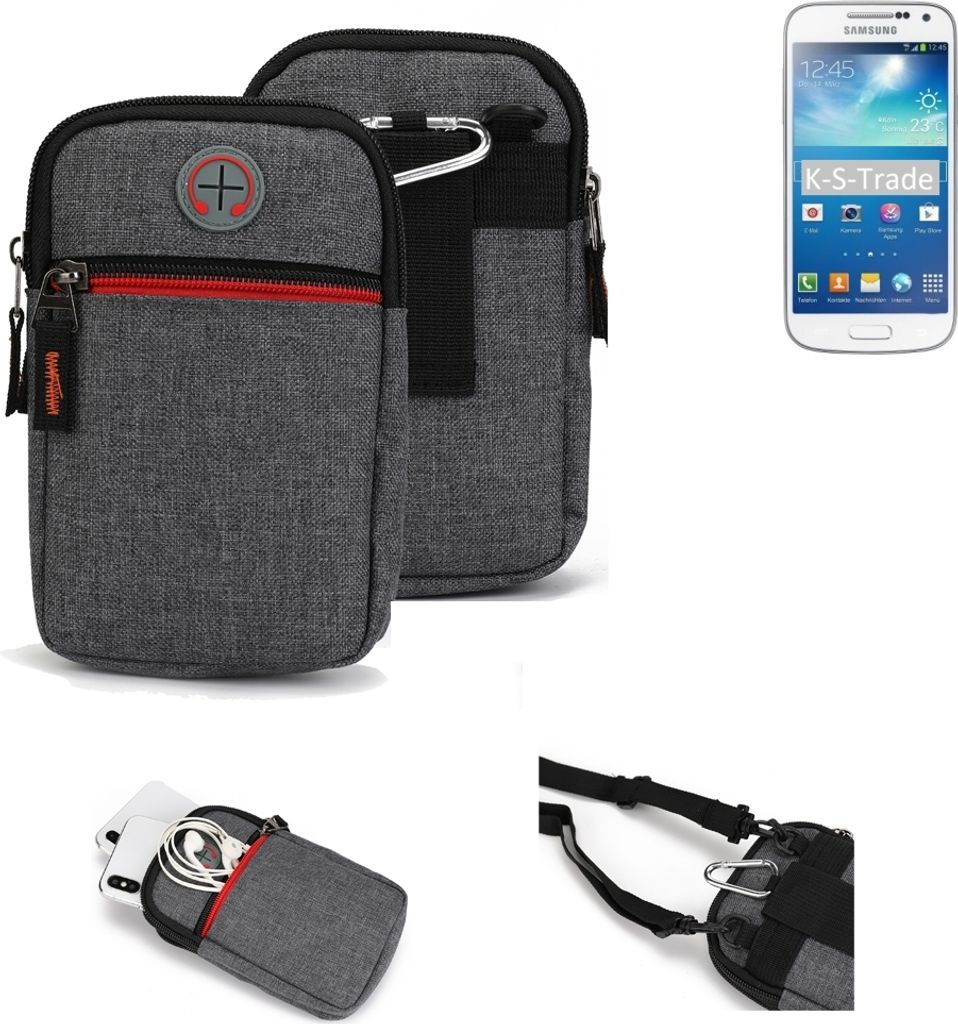 K-S-Trade Holster Gürtel Tasche kompatibel mit Samsung Galaxy S4 Mini Value Edition Handy Tasche Schutz Hülle grau Zusatzfächer 1x