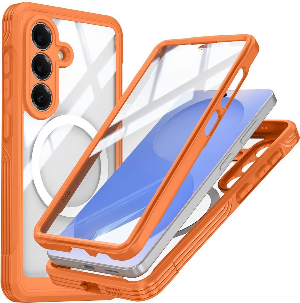 MagSafe Handyhülle für Samsung Galaxy S26 Full Body Hybrid Glas Bumper Orange