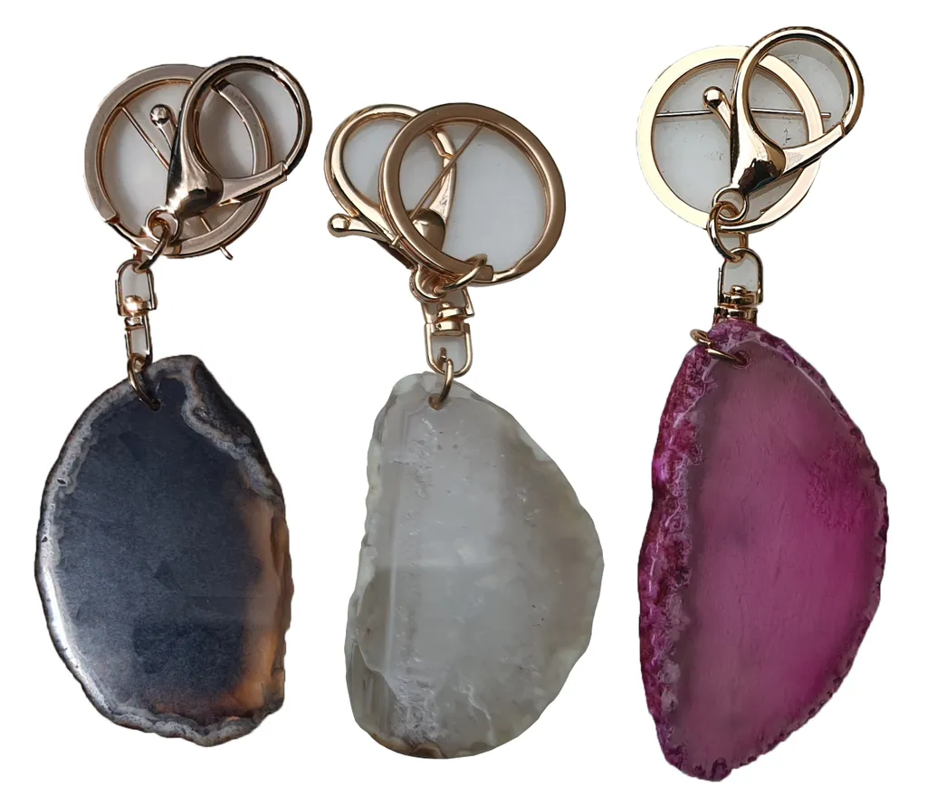 Idea Regalo Set 3 Portachiavi Agata Naturale Segni Zodiacali e Chakra - 4