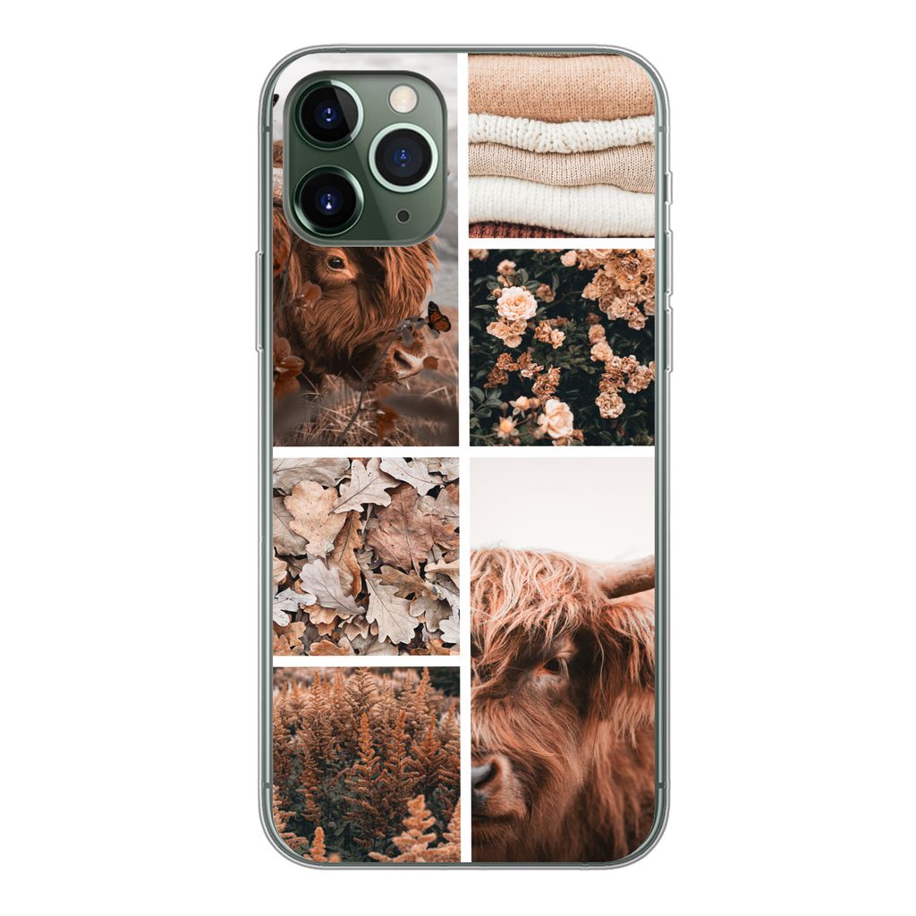 MuchoWow Handyhülle Schutzhülle Hülle für iPhone 11 Pro Schottischer Highlander - Collage - Blumen Silikon Softcase Handy Hülle - Handy