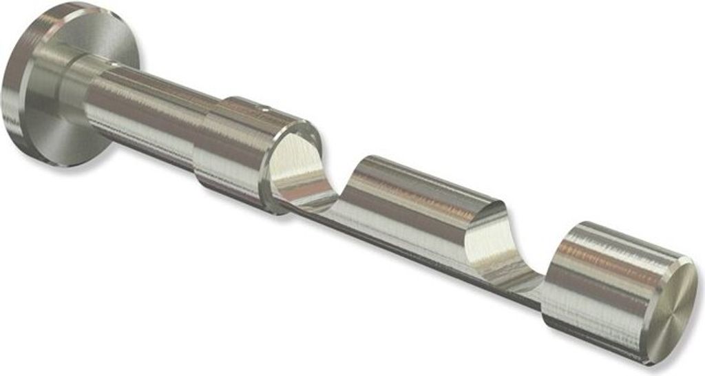 Interdeco Träger, Halterung mit 8 / 13 cm Abstand, Schraubkappenträger für Gardinenstangen 20 mm Ø, 2-läufig, Edelstahl-Optik, Modell Prestige